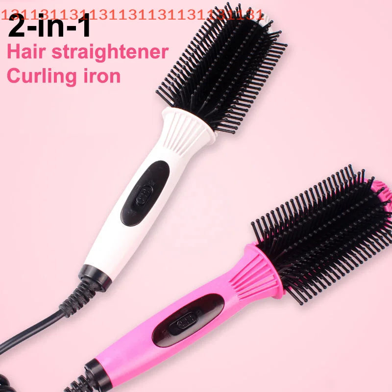 Elektrische Glättbürste 2-in-1 | Haarglätter & Lockenbürste | Keramik Styling Tool